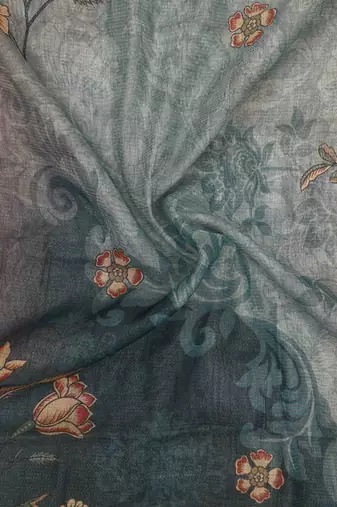 grey blue shimmer handloom cotton blend saree ombre floral border print