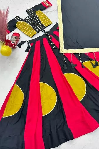 Multicolor Cotton Gamthi Work Lehenga Choli with Dupatta