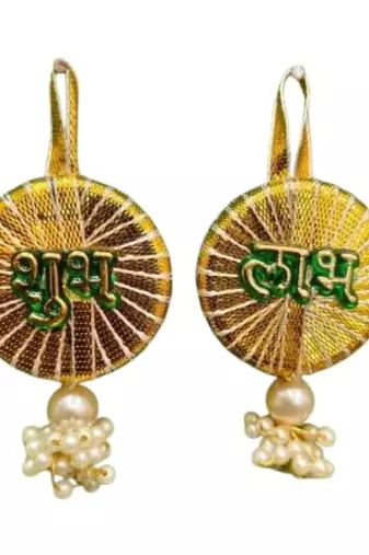 decorative shubh labh sikka chudi latkan hanging perfect handmade toran hanging for main door decor (pack of 2)