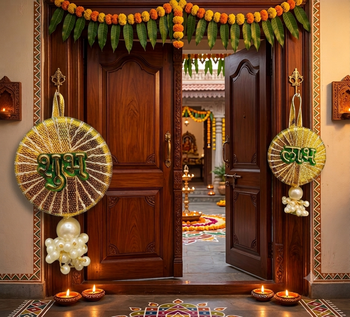 decorative shubh labh sikka chudi latkan hanging perfect handmade toran hanging for main door decor (pack of 2) 2