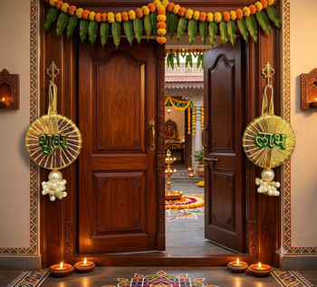 decorative shubh labh sikka chudi latkan hanging perfect handmade toran hanging for main door decor (pack of 2) 3