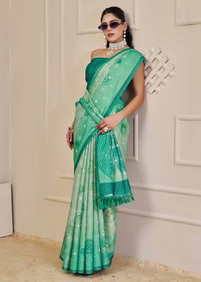 sea green shimmer handloom cotton blend saree bandhani print (sfshmr23) 5