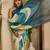 Women's teal turquoise tissue shimmer handloom cotton digital print saree (sfshmr20)