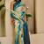 Women's teal turquoise tissue shimmer handloom cotton digital print saree (sfshmr20)
