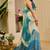 Women's teal turquoise tissue shimmer handloom cotton digital print saree (sfshmr20)