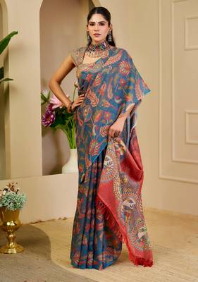 blue pink shimmer handloom cotton blend digital print saree (sfshmr12) 4