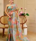 multicolor shimmer handloom cotton blend saree abstract floral print (sfshmr9)