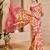 cream pink shimmer handloom cotton blend saree with ikat geometric border print (sfshmr11)