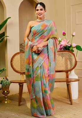 multicolor shimmer handloom cotton blend saree abstract floral print (sfshmr9) 2