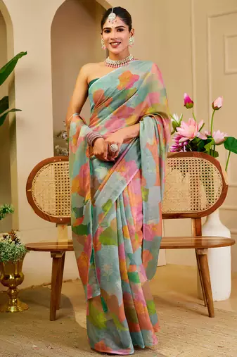multicolor shimmer handloom cotton blend saree abstract floral print