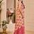 cream pink shimmer handloom cotton blend saree with ikat geometric border print (sfshmr11)