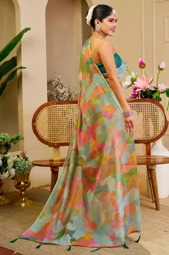 multicolor shimmer handloom cotton blend saree abstract floral print