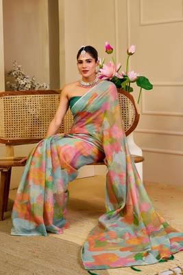 multicolor shimmer handloom cotton blend saree abstract floral print (sfshmr9) 5