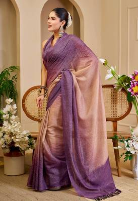 purple mauve shimmer handloom cotton blend saree with ombre plain to print (sfshmr6) 3