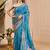 turquoise blue shimmer handloom cotton blend saree abstract floral print (sfshmr3)