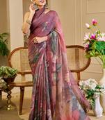 mauve purple shimmer handloom cotton blend saree floral print (sfshmr48)