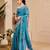 turquoise blue shimmer handloom cotton blend saree abstract floral print (sfshmr3)