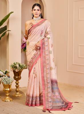 cream shimmer handloom cotton blend digital print saree (sfshmr46) 1