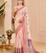 cream shimmer handloom cotton blend digital print saree (sfshmr46)