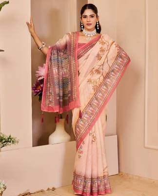cream shimmer handloom cotton blend digital print saree (sfshmr46) 3