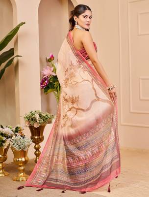 cream shimmer handloom cotton blend digital print saree (sfshmr46) 5