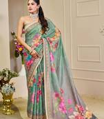 sea green pink shimmer handloom cotton blend digital print saree (sfshmr47)