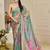 Women's sea green pink tissue shimmer handloom cotton digital print saree (sfshmr47)