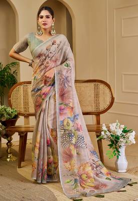 grey shimmer handloom cotton blend digital print saree (sfshmr42) 2
