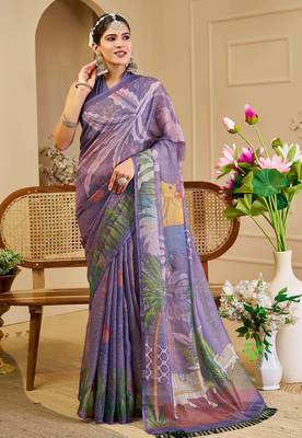 purple shimmer handloom cotton blend digital print saree (sfshmr41) 1