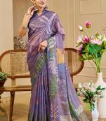 purple shimmer handloom cotton blend digital print saree (sfshmr41)
