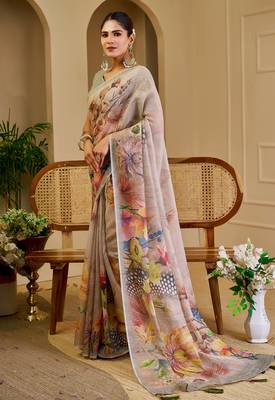 grey shimmer handloom cotton blend digital print saree (sfshmr42) 3