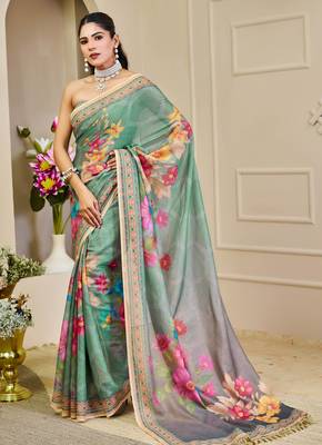 sea green pink shimmer handloom cotton blend digital print saree (sfshmr47) 3