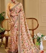 beige pink shimmer handloom cotton blend saree with floral print (sfshmr40)