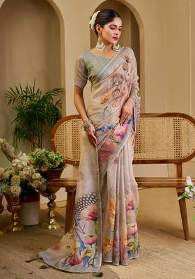 grey shimmer handloom cotton blend digital print saree (sfshmr42) 4