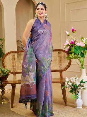 purple shimmer handloom cotton blend digital print saree (sfshmr41) 3