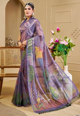purple shimmer handloom cotton blend digital print saree (sfshmr41) 4