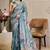 grey blue shimmer handloom cotton blend saree with floral print (sfshmr36)