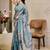 grey blue shimmer handloom cotton blend saree with floral print (sfshmr36)