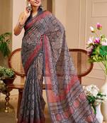 grey purple shimmer handloom cotton blend digital print saree (sfshmr34)