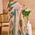 Women's beige green tissue shimmer handloom cotton saree with floral print (sfshmr35)