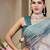 grey blue shimmer handloom cotton blend saree with floral print (sfshmr36)