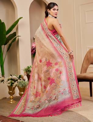 sea green pink shimmer handloom cotton blend digital print saree (sfshmr33) 4