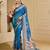 blue shimmer handloom cotton blend saree with floral border print (sfshmr30)