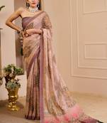 beige pink shimmer handloom cotton blend saree with floral print (sfshmr29)
