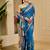 blue shimmer handloom cotton blend saree with floral border print (sfshmr30)