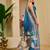 blue shimmer handloom cotton blend saree with floral border print (sfshmr30)