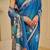 blue shimmer handloom cotton blend saree with floral border print (sfshmr30)