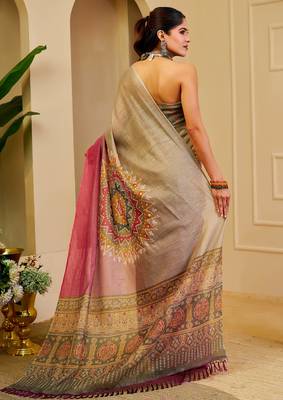 grey pink shimmer handloom cotton blend digital print saree (sfshmr25) 3