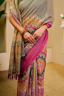 grey pink shimmer handloom cotton blend digital print saree (sfshmr25) 4