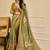olive green shimmer handloom cotton blend saree floral print (sfshmr22)
